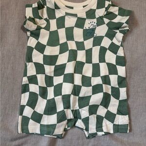 Hanna Andersson Green and White Checkered Romper with Alligator Detail, NWOT